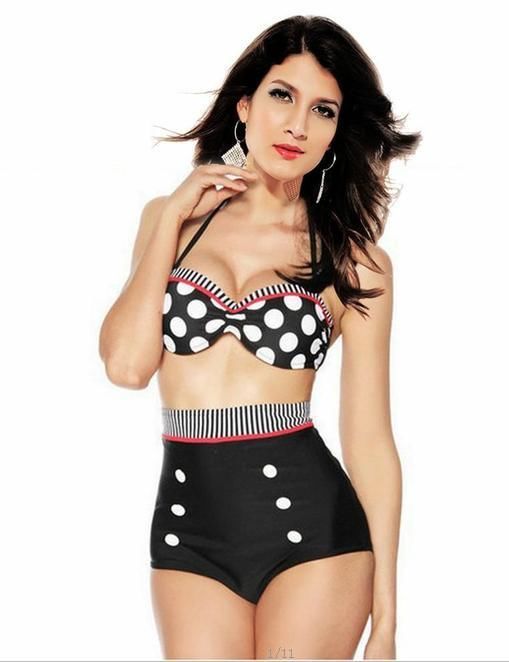 F4277 Adorable High Waist Nautical Sailor Girl Bikini Swimsuit